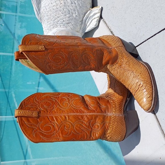 Dan Post Shoes - Dan Post vintage python skin & leather cowboy boots 7